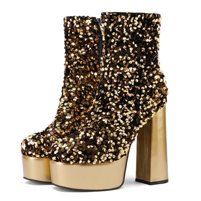Sequins shining ultra high heels booties for party