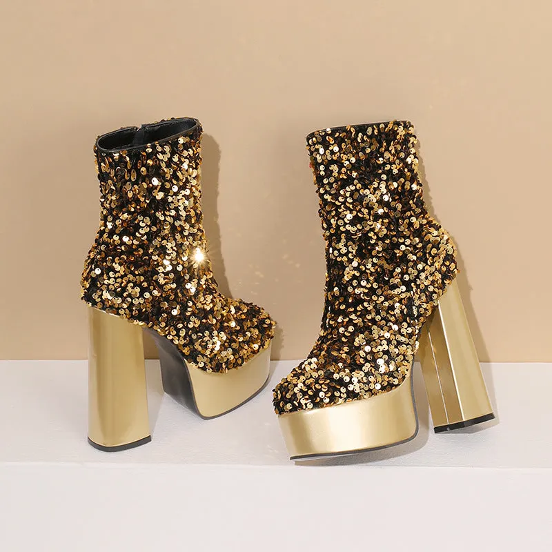 Sequins shining ultra high heels booties for party