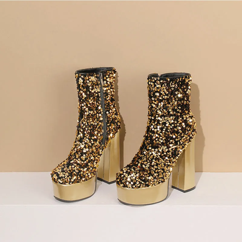 Sequins shining ultra high heels booties for party