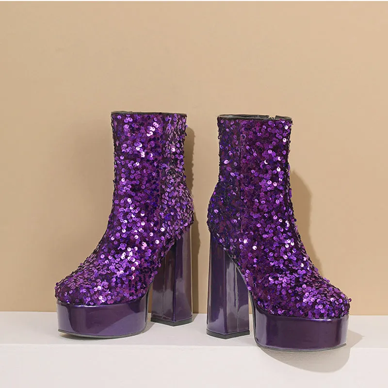 Sequins shining ultra high heels booties for party
