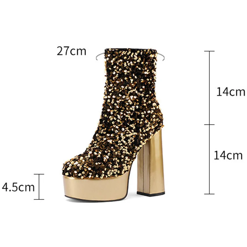 Sequins shining ultra high heels booties for party