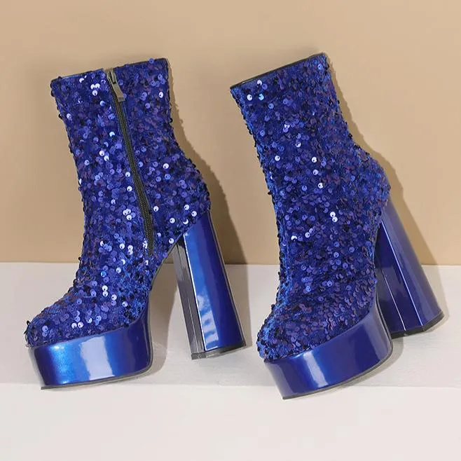 Sequins shining ultra high heels booties for party