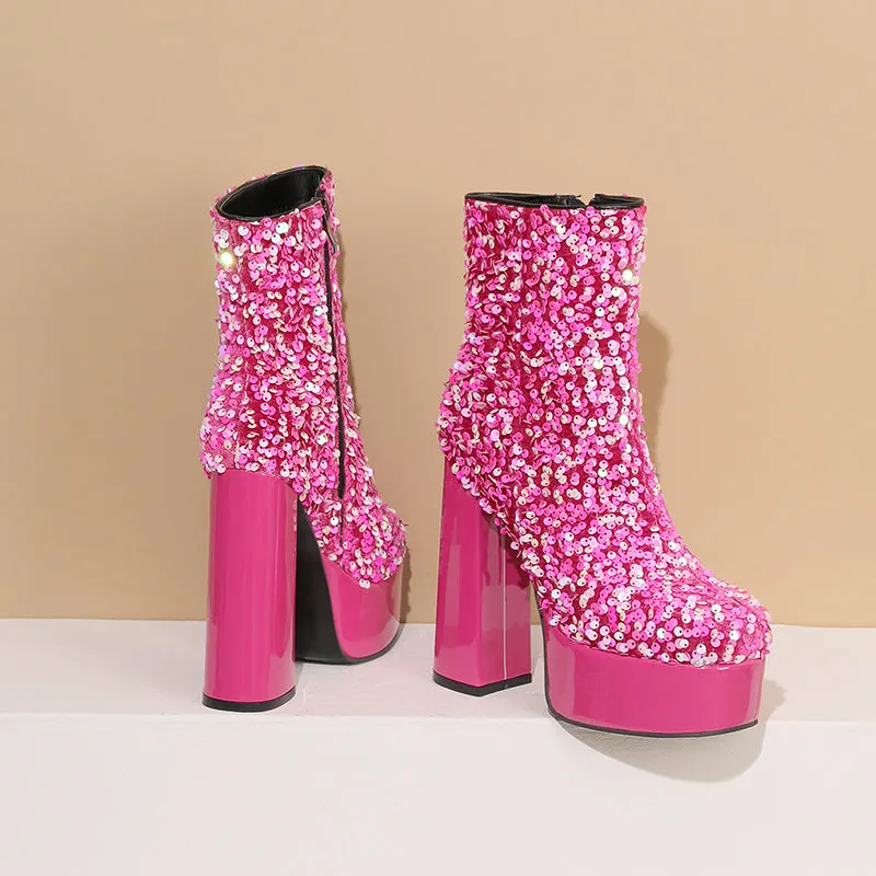 Sequins shining ultra high heels booties for party