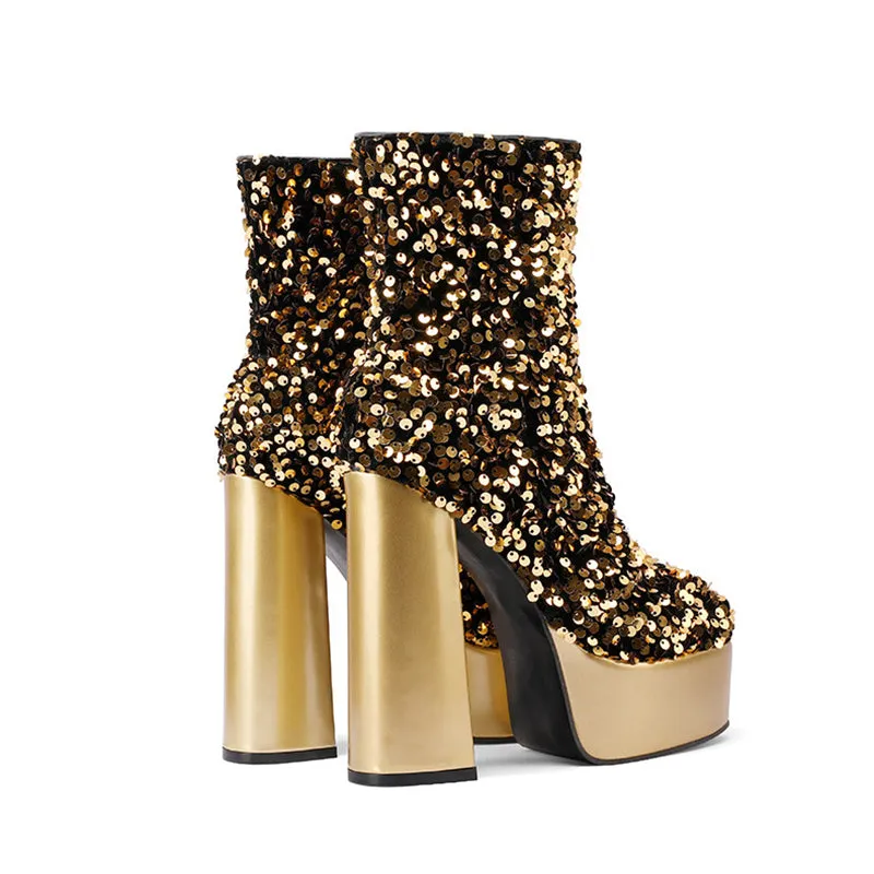 Sequins shining ultra high heels booties for party