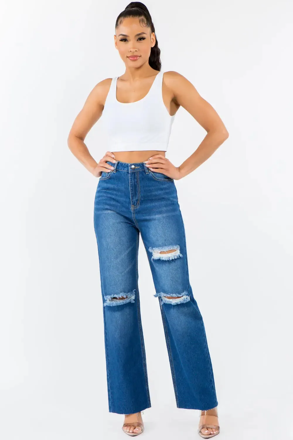 Sheila High Waist Distressed Wide Leg Jeans