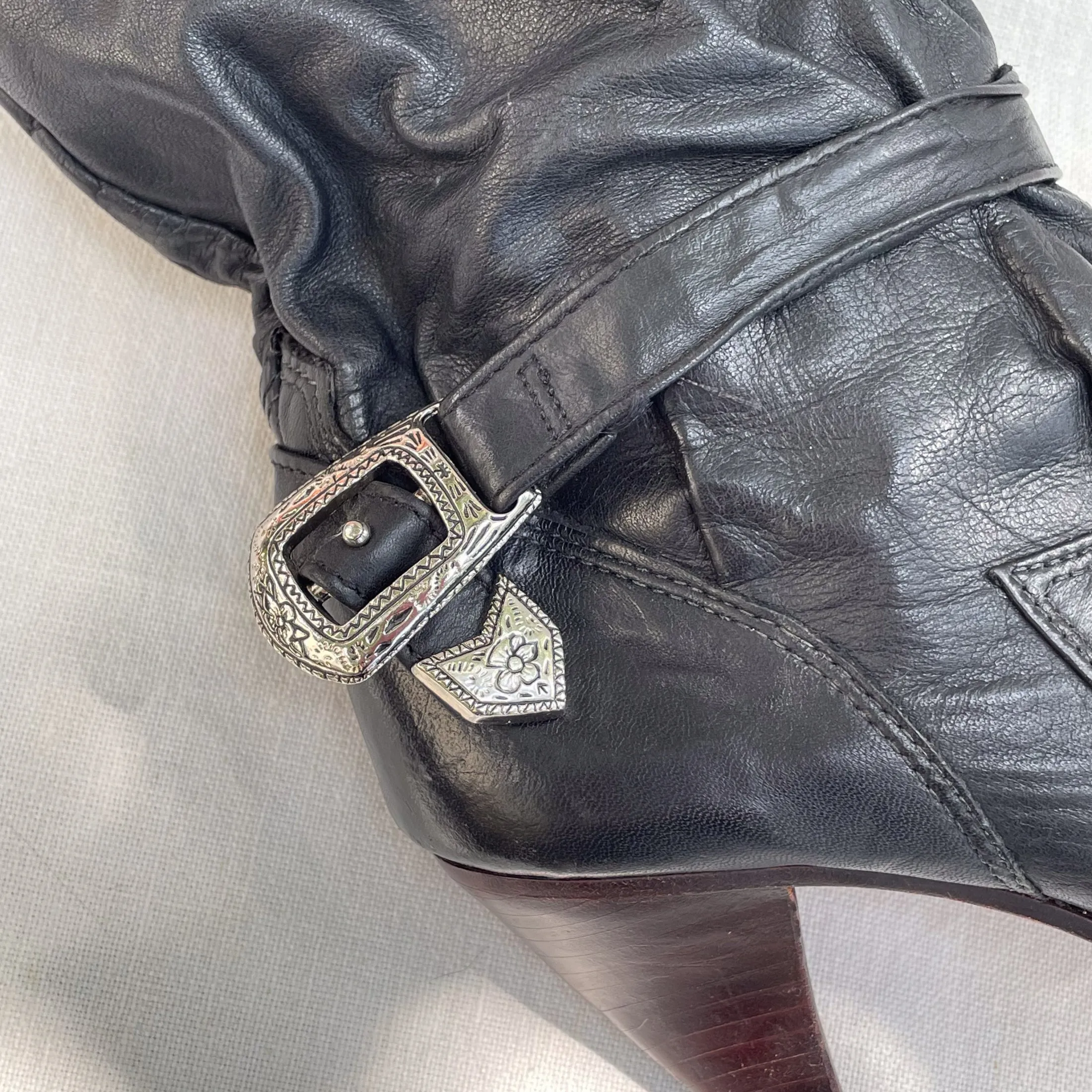 SOLD Vintage 80s Slouchy Ankle Boots, Toe/Heel Caps   Belts, Pirate Booties 7M