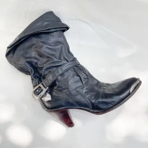 SOLD Vintage 80s Slouchy Ankle Boots, Toe/Heel Caps   Belts, Pirate Booties 7M