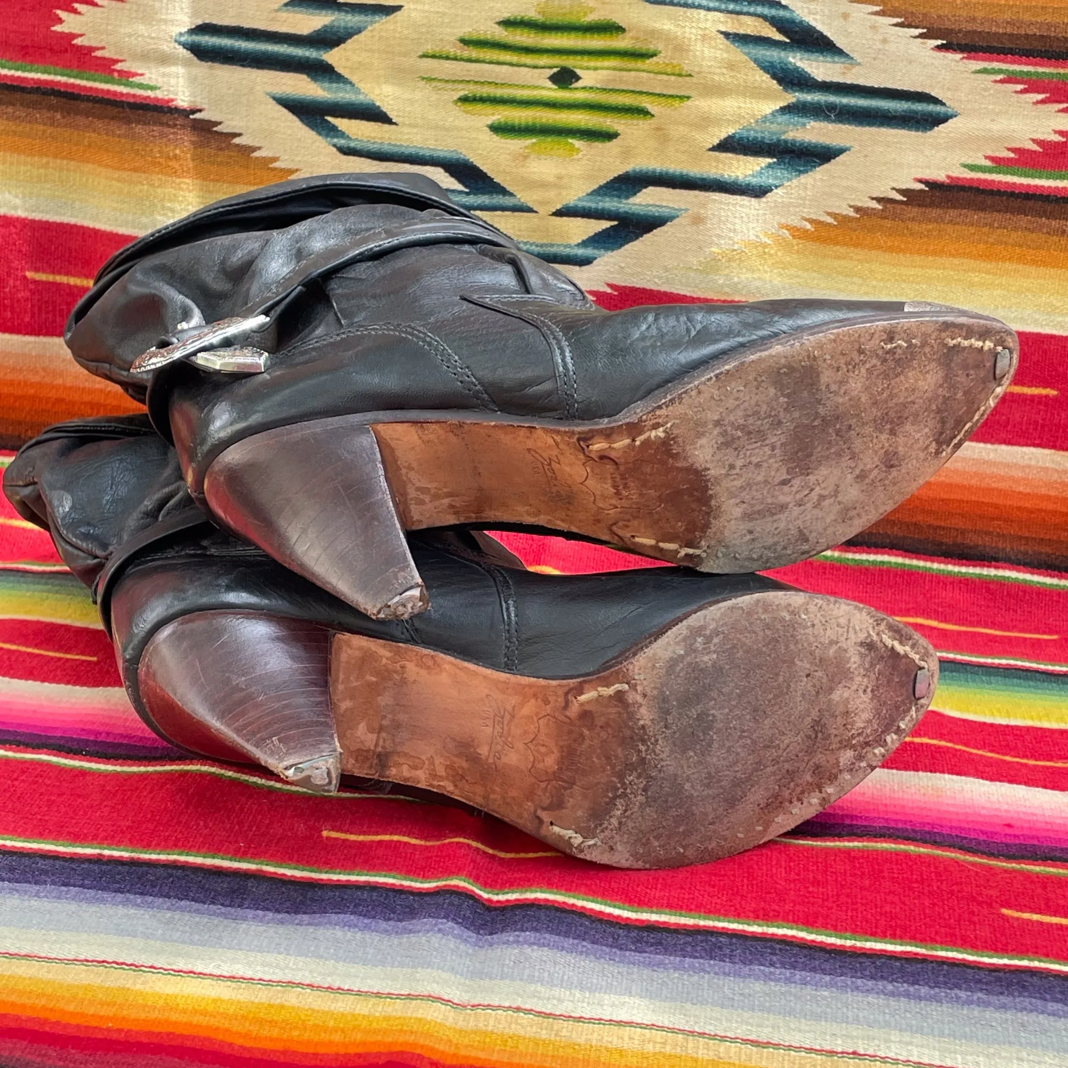 SOLD Vintage 80s Slouchy Ankle Boots, Toe/Heel Caps   Belts, Pirate Booties 7M