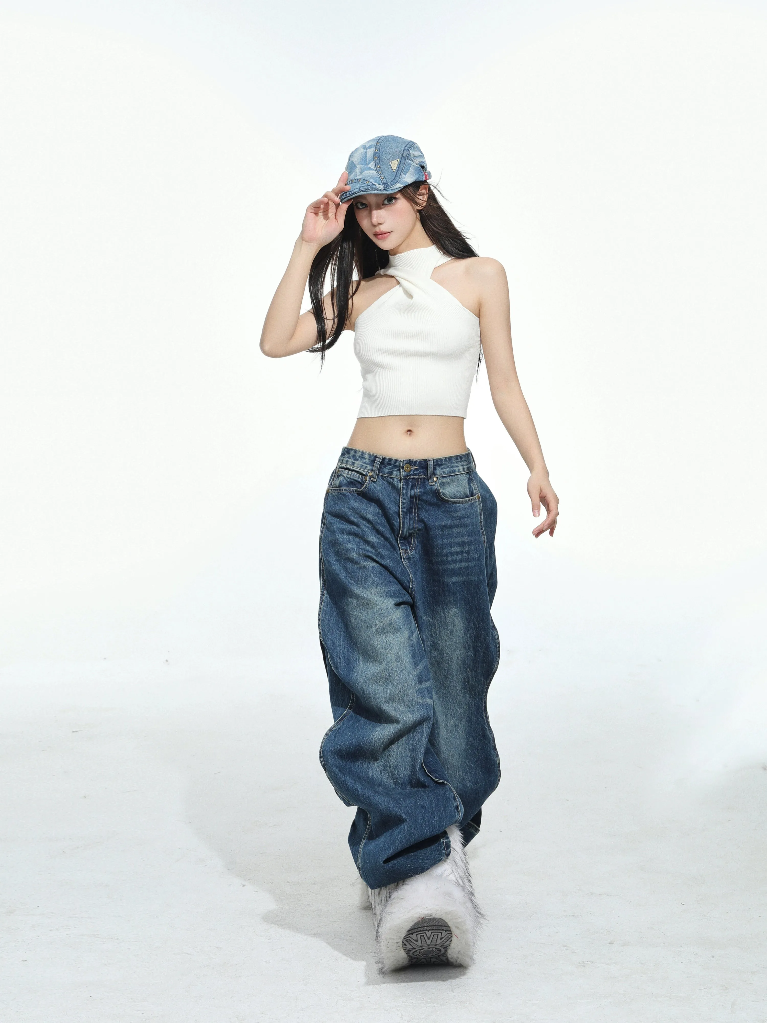 Twist Halter Neck Ribbed Crop Top