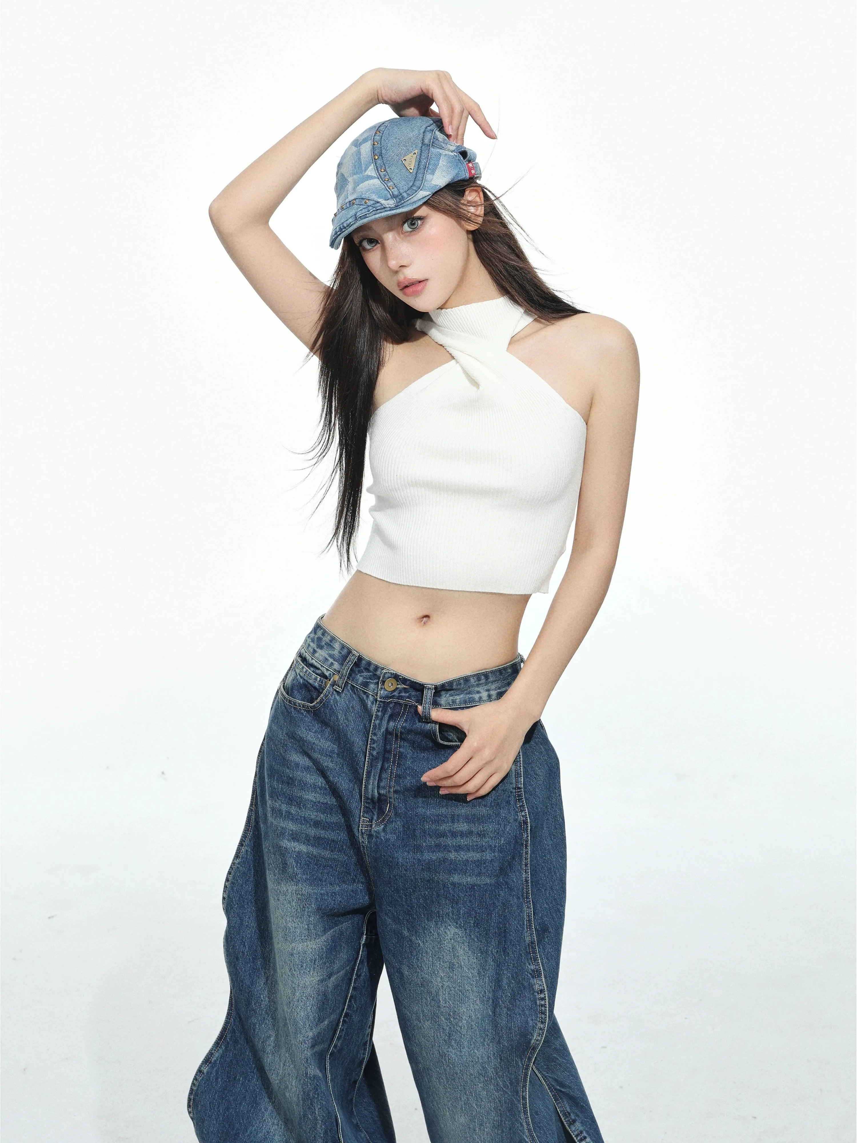 Twist Halter Neck Ribbed Crop Top