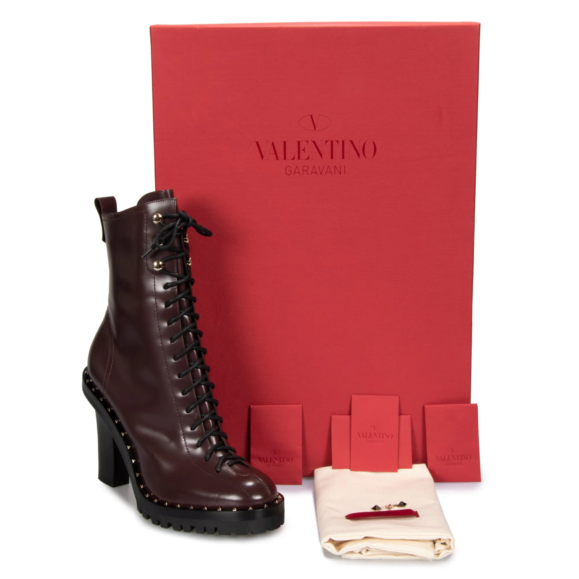 Valentino Soul Rockstud Boots in Burgundy