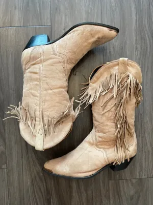 Vintage Beige Fringe Cowboy Boots