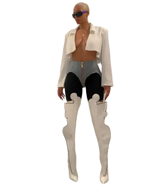 White Over The Knee Art Boots