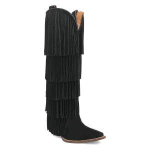 Wild Child Black Suede Leather Fringe Boots (DS) BACKORDER NOVEMBER 2024