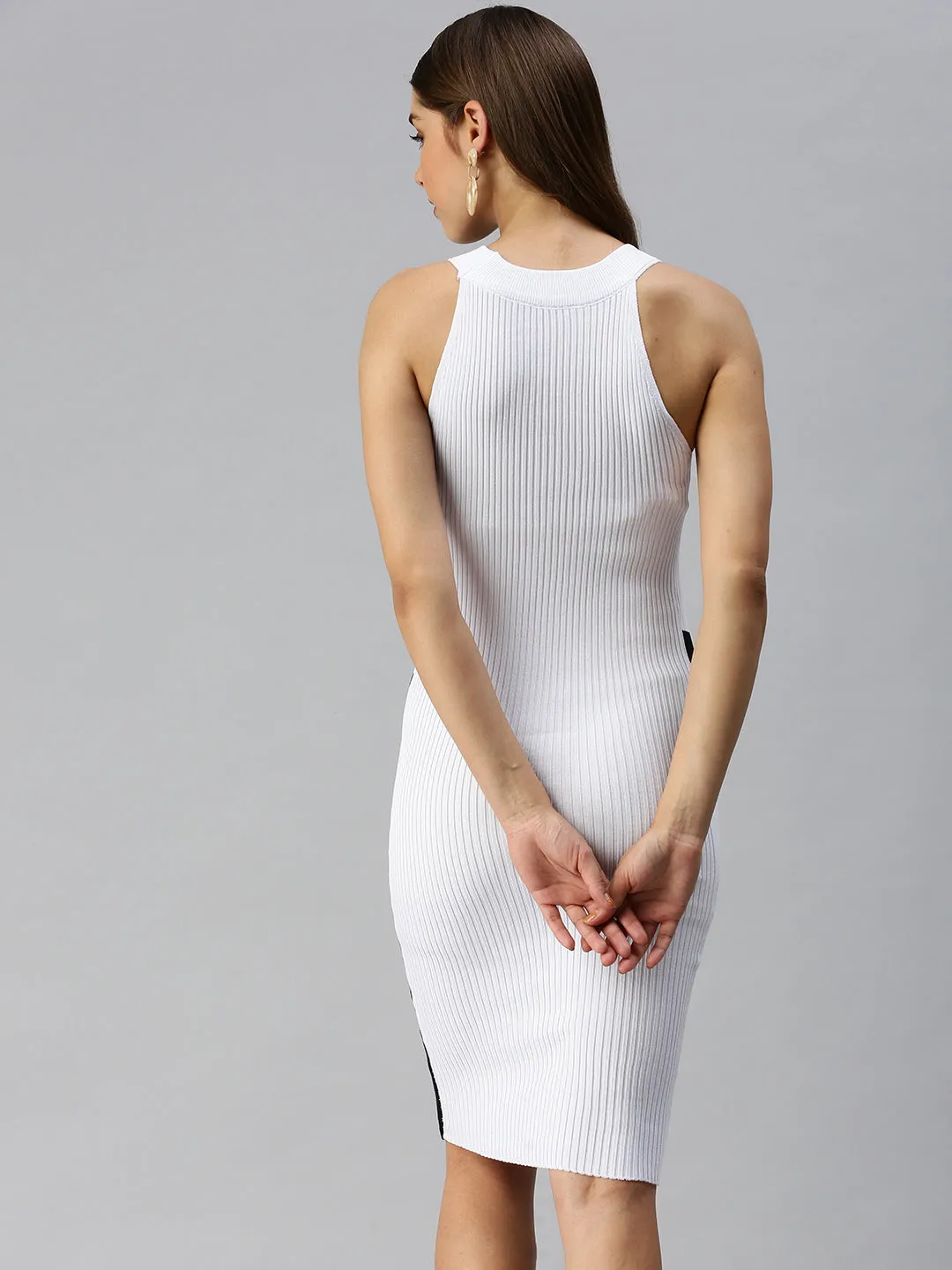 Women Solid Bodycon White Dress