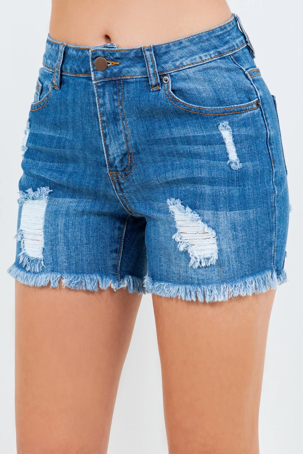 Women's American Bazi High Waist Distressed Frayed Denim Shorts