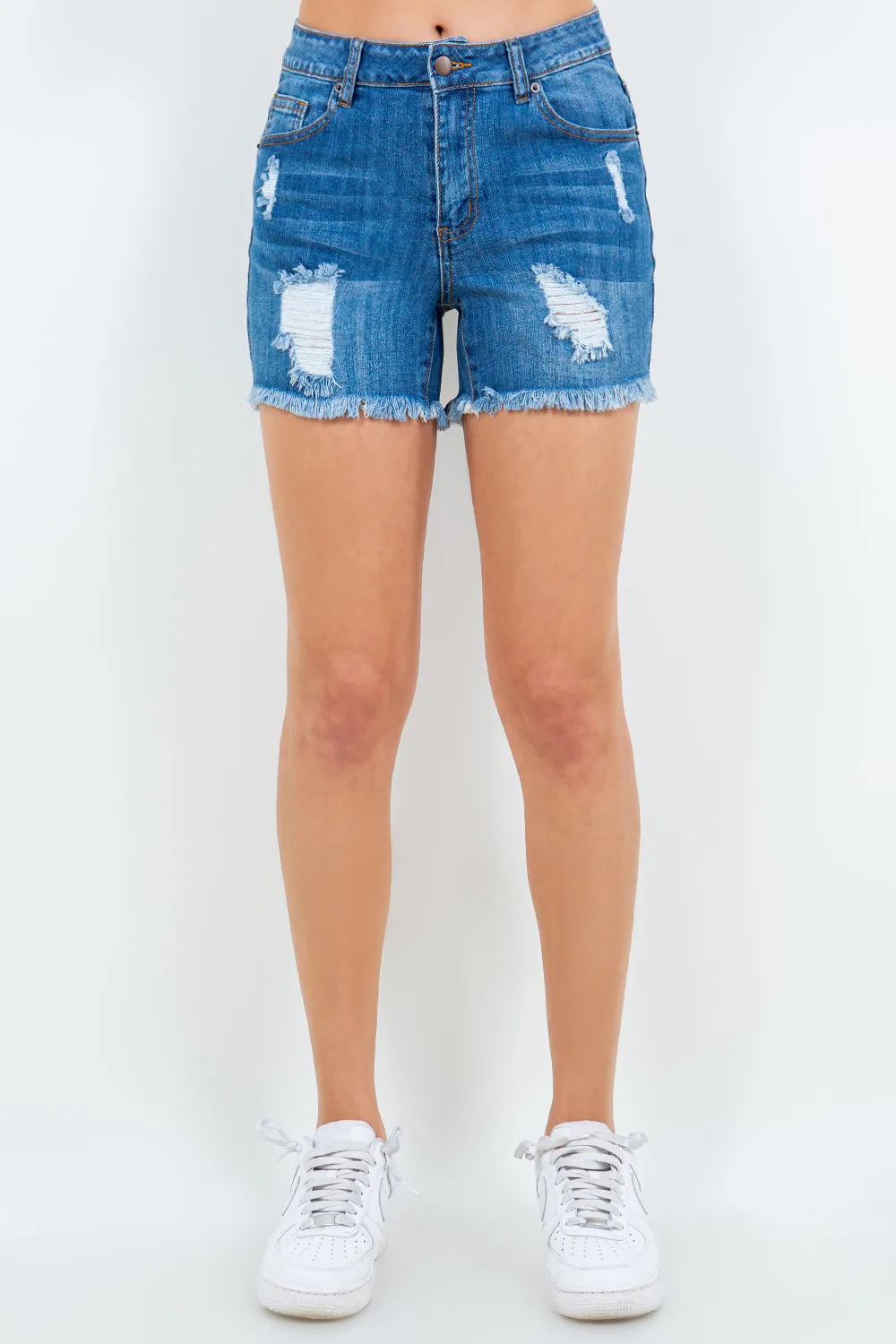 Women's American Bazi High Waist Distressed Frayed Denim Shorts