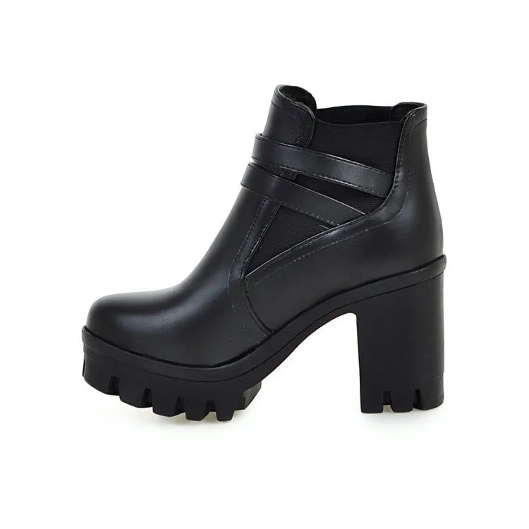 Women's Belts Buckles Lace Up Block Heel Platform Ankle Boots