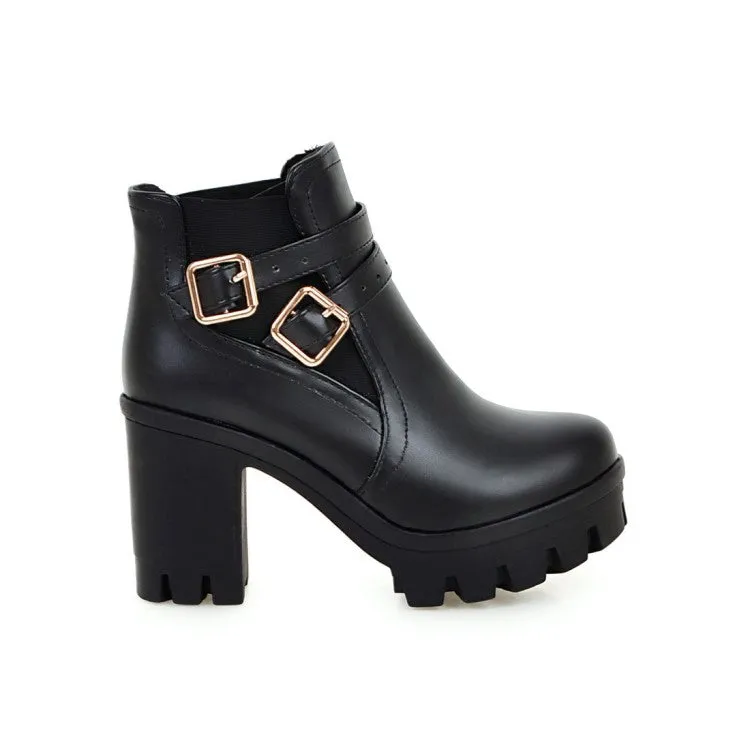 Women's Belts Buckles Lace Up Block Heel Platform Ankle Boots