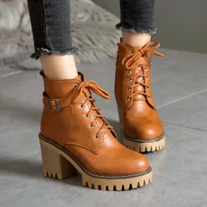 Women's block heel combat boots with side zippers