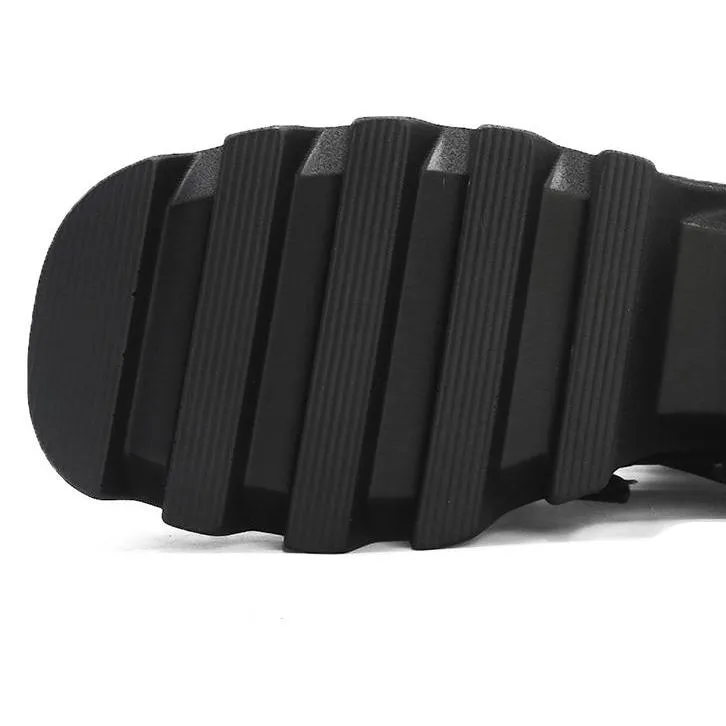 Women's buckle straps mid calf chunky motorcycle boots