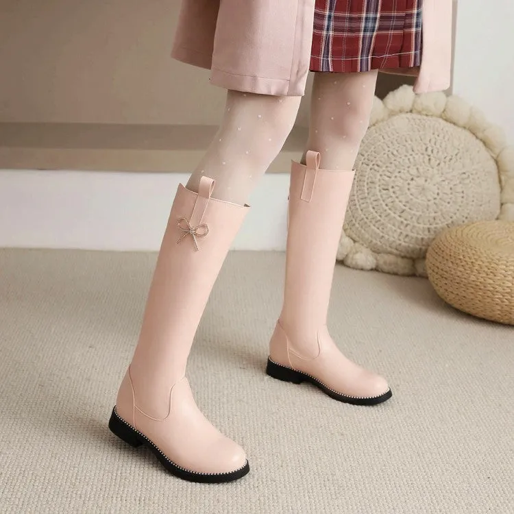 Womens' Knot Low Heels Knee High Boots