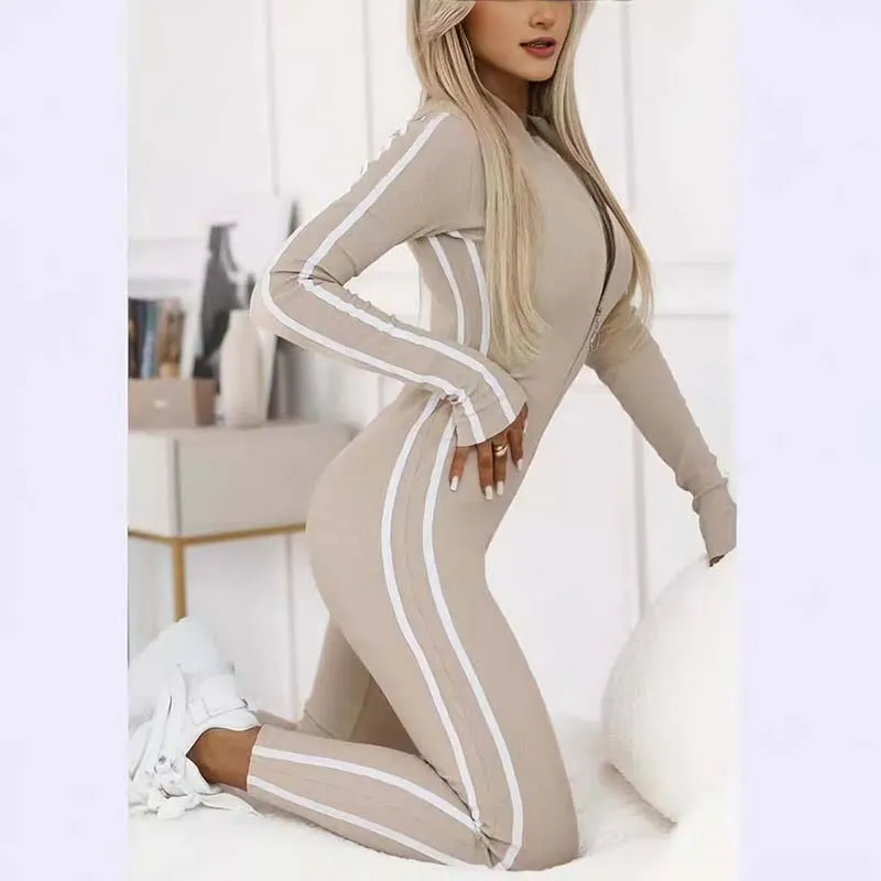 Women's Sporty Zip-Up Long Sleeve Jumpsuit