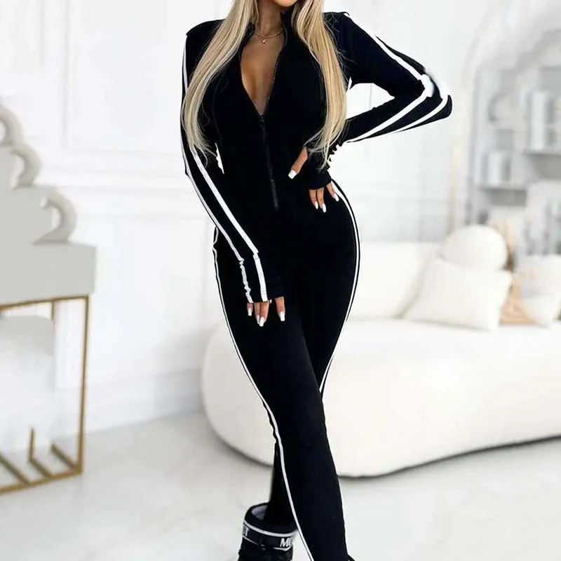 Women's Sporty Zip-Up Long Sleeve Jumpsuit