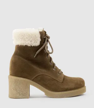 ZOOM Lace Up with Shearling in Walnut Suede